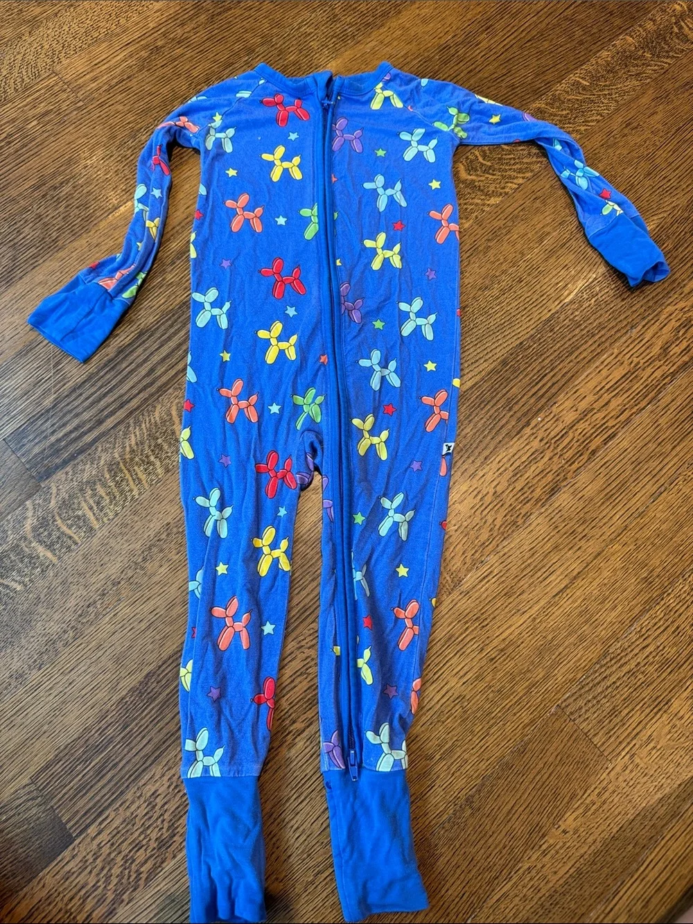 Blue Balloon Animal Print Kids Footed Pajamas with Zipper